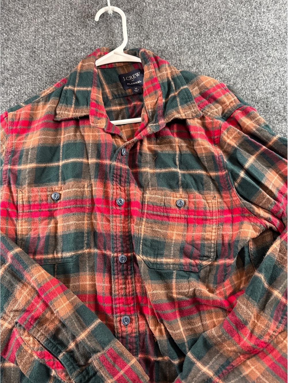 J.Crew Flannel Shirt Mens M Red Green Brown Plaid Button Up Workwear